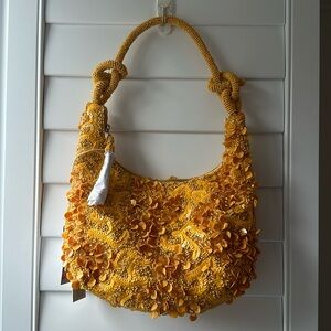 Yellow Beaded Shoulder Bag Handcrafted in India NWT